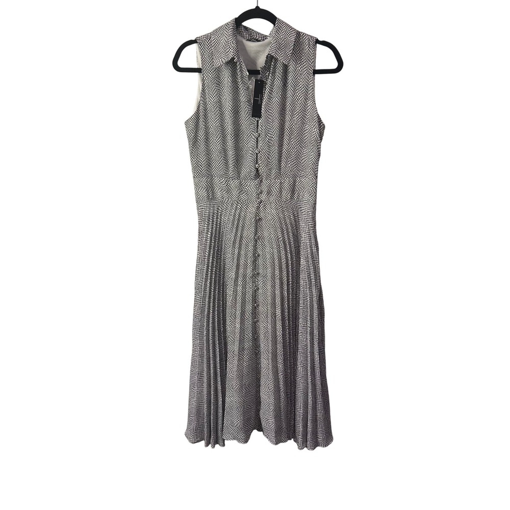 NEW Tahari Women's 8‎ Snake Mesh Print Sleeveless Collared Pleated Midi Dress